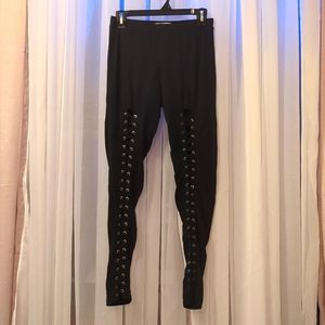 Black lace up leggings size large